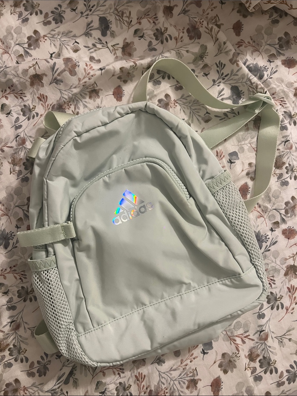 adidas Mint Green Mini Backpack with Holographic Logo